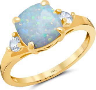 MAX + STONE 10k Yellow or White Gold Cushion Cut Gemstone Three Stone Ring