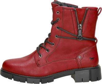 Mustang Veterschoenen Hoog - Dames - Veterlaarzen - Rood - 38 EU - Leer - Schoenen
