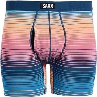 Saxx Underwear Vibe Xtra Soft Comfort Boxer Brief Fly Mens Underwear Hazy Stripe/Sunset : 2XL, Elastane/Mesh/Viscose