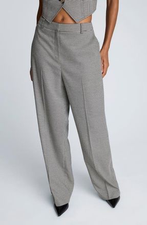 Kenneth Cole Houndstooth Check Wide Leg Pants in Oyster/Black at Nordstrom, Size 12