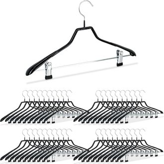 Relaxdays Pack De 40 Perchas Ropa Antideslizantes Con Pinzas, Metal Y Pvc, Negro, 42 Cm