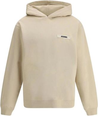 Jacquemus Hoodies & sweatvesten, Heren, Beige, M, Katoen, Monogram Patch Katoenen Hoodie Pluche Interieur