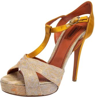 Missoni Multicolor Knit Fabric And Satin T-Strap Platform Sandals