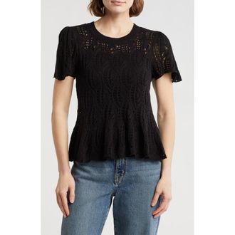 Daniel Rainn Openwork Peplum Top in Black at Nordstrom Rack, Size X-Large