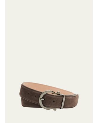 Ferragamo Mens Leather Gancio-Buckle Belt
