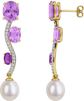Rina Limor Gold-Plated Silver 8.30 Ct. Tw. Gemstone & 9-9.5Mm Pearl Earrings