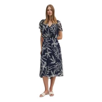 DKNY Midi jurk met bladerprint - Dames - Casual kleedjes - Veelkleurig - 2XS - Polyester - Kleedjes