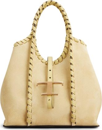 Tod's Mini T Timeless Suede Shopping Bag in Crema Chiaro/Flan at Nordstrom