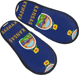 Generic Slipper Kansas State Flag Furry Hotel Slippers Non-Slip House Shoes For Women Ladies Travel L