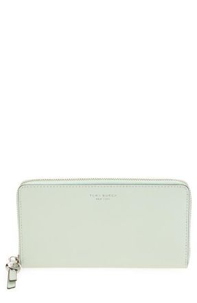 Tory Burch Romy Leather Zip Around Continental Wallet in Light Green at Nordstrom