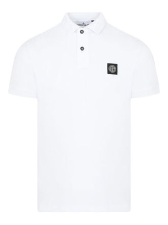 Stone Island White Solid Shirt Collar Polo