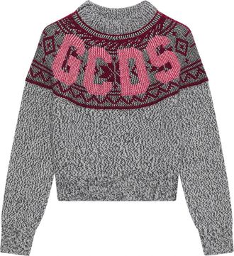 GCDS Intarsia Logo Trui - Dames - Ronde hals truien - Grijs - M - Wol - Truien & Vesten