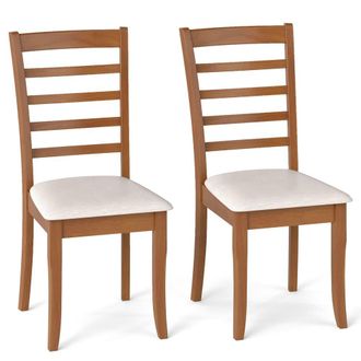 Costway Costway 2PCS Wooden Dining Chair Modern Upholstered High back Kitchen Chair in Beige