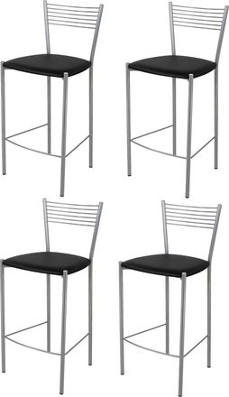 Tommychairs Tommychairs 4 Taburetes Elegance En Acero Aluminio Asiento Polipiel Negro