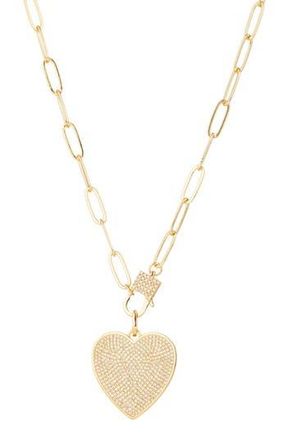 Eye Candy Los Angeles Cubic Zirconia Pav&egrave; Heart Pendant Necklace in Gold at Nordstrom Rack