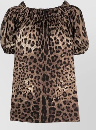 Dolce & Gabbana off shoulder poplin top leopard print