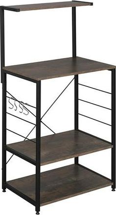 Woltu Woltu Scaffale Per Cucina In Acciaio Legno 4 Ripiani Ganci Carrello Microonde Nero+ruggine