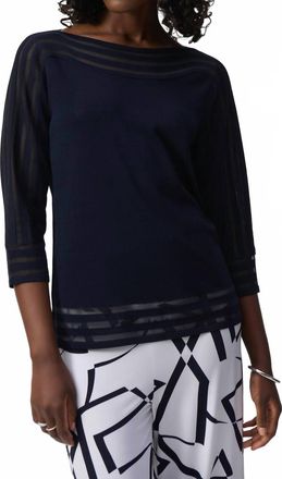 Joseph Ribkoff Sweater Knit Pullover With Mesh Stripe Detail In Midnight