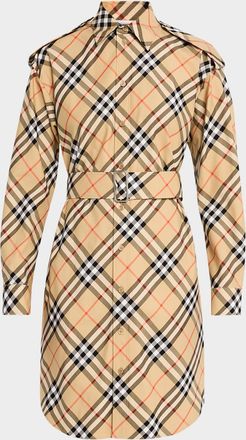 Burberry Check Belted Long-Sleeve Shirtdress
