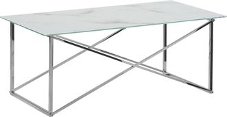 Beliani Beliani - Mesa De Centro Rectangular Tablero De Vidrio Templado Con Efecto M&aacute;rmol Blanco Patas Plateadas Base De Acero Inoxidable 100 X 50 Cm Glam Emp