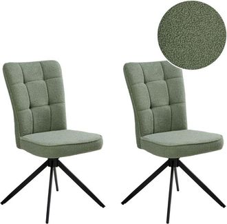 Beliani Conjunto De 2 Sillas De Comedor Con Base Giratoria Tapizadas En Boucl&eacute; Patas De Metal Verde Claro Ryan
