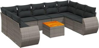 vidaXL Set De Sof&aacute;s De Jard&iacute;n 10 Pzas Con Cojines Rat&aacute;n Sint&eacute;tico Gris Vidaxl