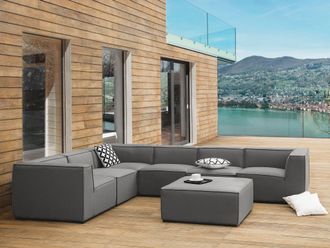 Beliani Sof&aacute; Esquinero 7 Plazas Modular De Poli&eacute;ster Gris Oscuro Negro Derecho Con Reposapi&eacute;s Arezzo
