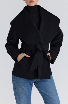 House of CB James Shawl Collar Wool Blend Wrap Jacket in Black at Nordstrom, Size X-Small