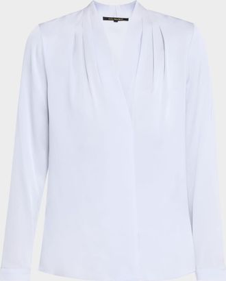 Kobi Halperin Nellie Pleated V-Neck Long-Sleeve Blouse