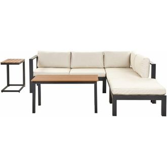 Beliani Set da giardino 5 posti in alluminio nero con divano e cuscini beige e tavolo a doghe Messina