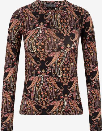 Etro Langarm-Top aus Woll-Jersey mit All-Over-Paisley-Print