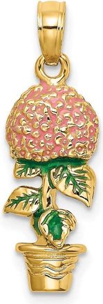 Diamond2Deal 14k Yellow Gold 3-D Enameled Pink Hydrangea Flowers In Pot Charm Pendant