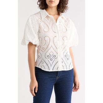 Forgotten Grace Open Stitch Button-Up Shirt in White at Nordstrom Rack, Size X-Large
