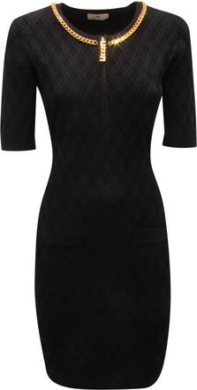 Elisabetta Franchi Gebreide Jurk - Dames - Kleedjes - Zwart - M - Polyester - Kleedjes