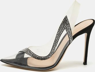 Gianvito Rossi Black Pvcand Satin Crystal Embellished Hortensia Pumps