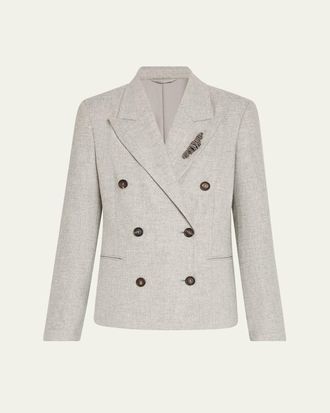 Brunello Cucinelli Cashmere-Wool Flannel Double-Breasted Blazer