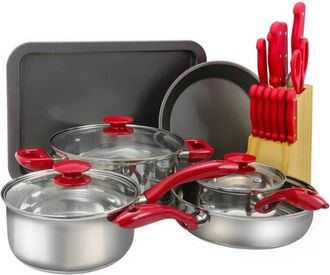MegaChef 22 Piece Aluminum Cookware Combo Set in Red at Nordstrom