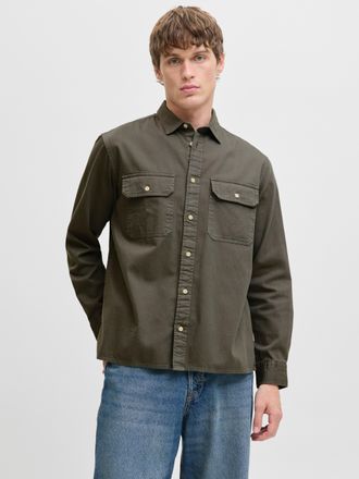 Jack & Jones Langarmhemd JACK & JONES JJETRAVIS SHIRT LS NOOS, Herren, Gr. XXL, N-Gr, gr&uuml;n (dusty olive), Web, Obermaterial: 100% Baumwolle, unifarben, comfort fit