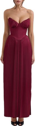 House of CB Marcella Strapless Pleated Georgette Gown in Cabernet at Nordstrom, Size X-Small A
