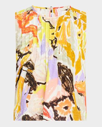 Marie Oliver Letta Abstract-Print Pintuck Top