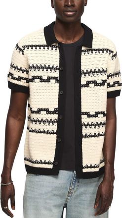 Lucky Brand Crochet Button Down Sweater in Dark Black at Nordstrom, Size X-Large