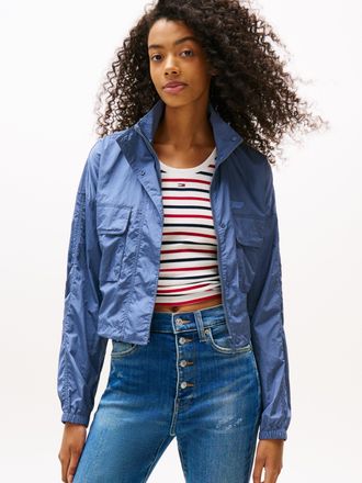 Tommy Jeans Windbreaker TOMMY JEANS TJW STAND COLLAR WINDBREAKER, Damen, Gr. XL (42), blau (blau moment), Web, Obermaterial: 100% Polyamid, unifarben, elastischer