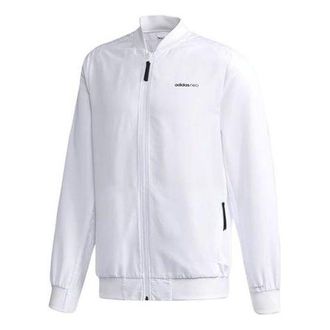 adidas neo Solid Color Casual Zipper aviator Jacket White DN7379