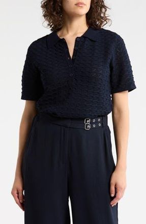 Adrianna Papell Pointelle Short Sleeve Sweater in Blue Moon at Nordstrom Rack, Size X-Large