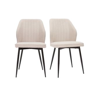 Miliboo Miliboo - Set De 2 Sillas De Dise&ntilde;o De Tejido Efecto Aterciopelado Beige Y Metal Negro Fanette