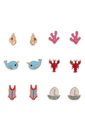 Leith 6-Pack Sea Life Assorted Stud Earrings in Red Multi- Gold at Nordstrom Rack