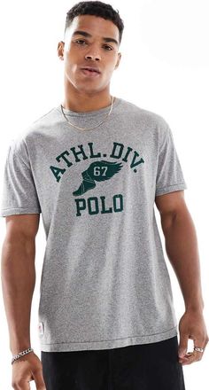 Polo Ralph Lauren T-shirt classica oversize grigio m&eacute;lange con logo sportivo alato