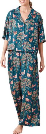 Printfresh Wildest Dreams Chicken Satin Pajamas in Navy at Nordstrom Rack, Size X-Large