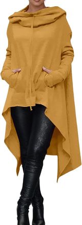 Generic Women Long Hoodie Sweatshirt UK Clearance Ladies Long Sleeve Hoodies Drawstring Hoody Jumper Asymmetric Hem Longline Pullover Oversized Hooded Sweatsh