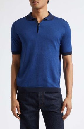 John Smedley Grenock Merino Wool Polo Sweater in Midnight Blue at Nordstrom, Size Medium